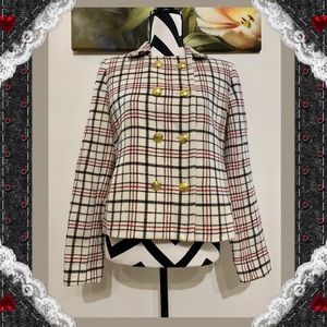 Jones New York Plaid Double Breasted Peacoat